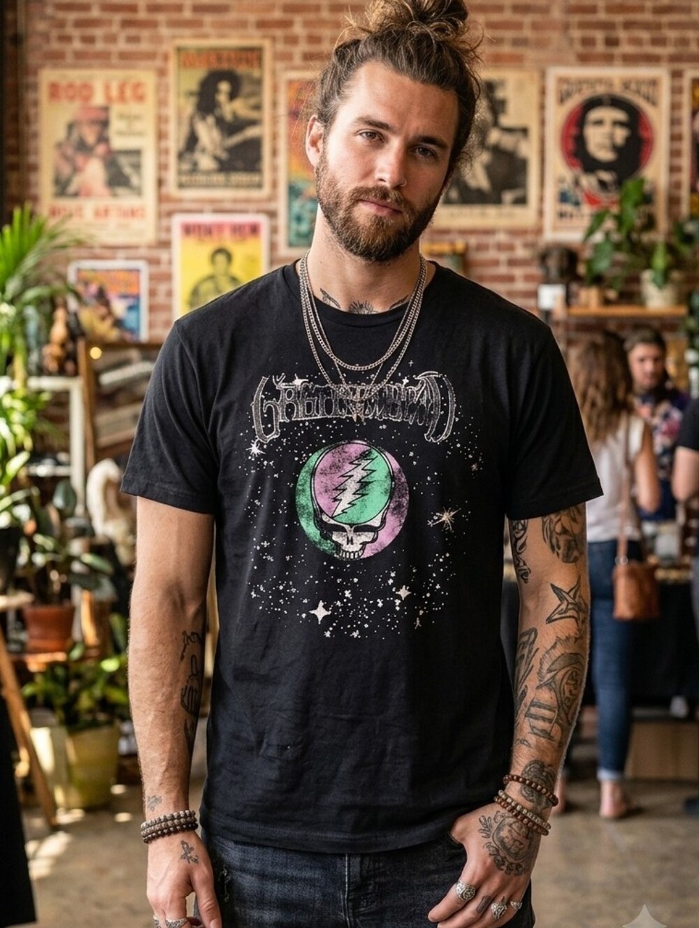 DEAD HEAD🎸Grateful Dead Black Cotton Tee Size L